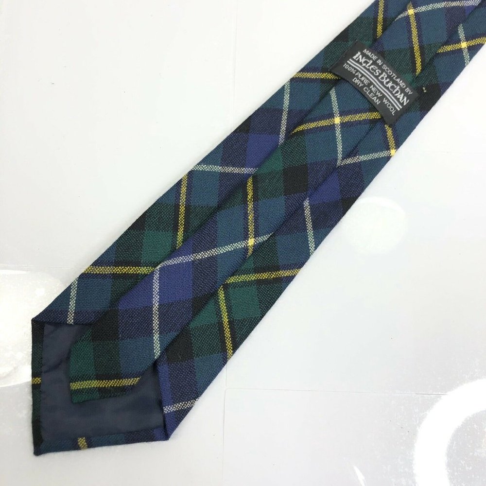 Ingles Buchan Tie Plaid Blue Green Yellow Wool View 6